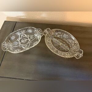 Vintage Pressed Glass Relish Tray Set Starburst Divided Serving Dishes